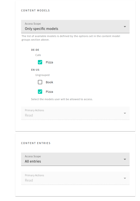 Headless CMS - permission selector UI